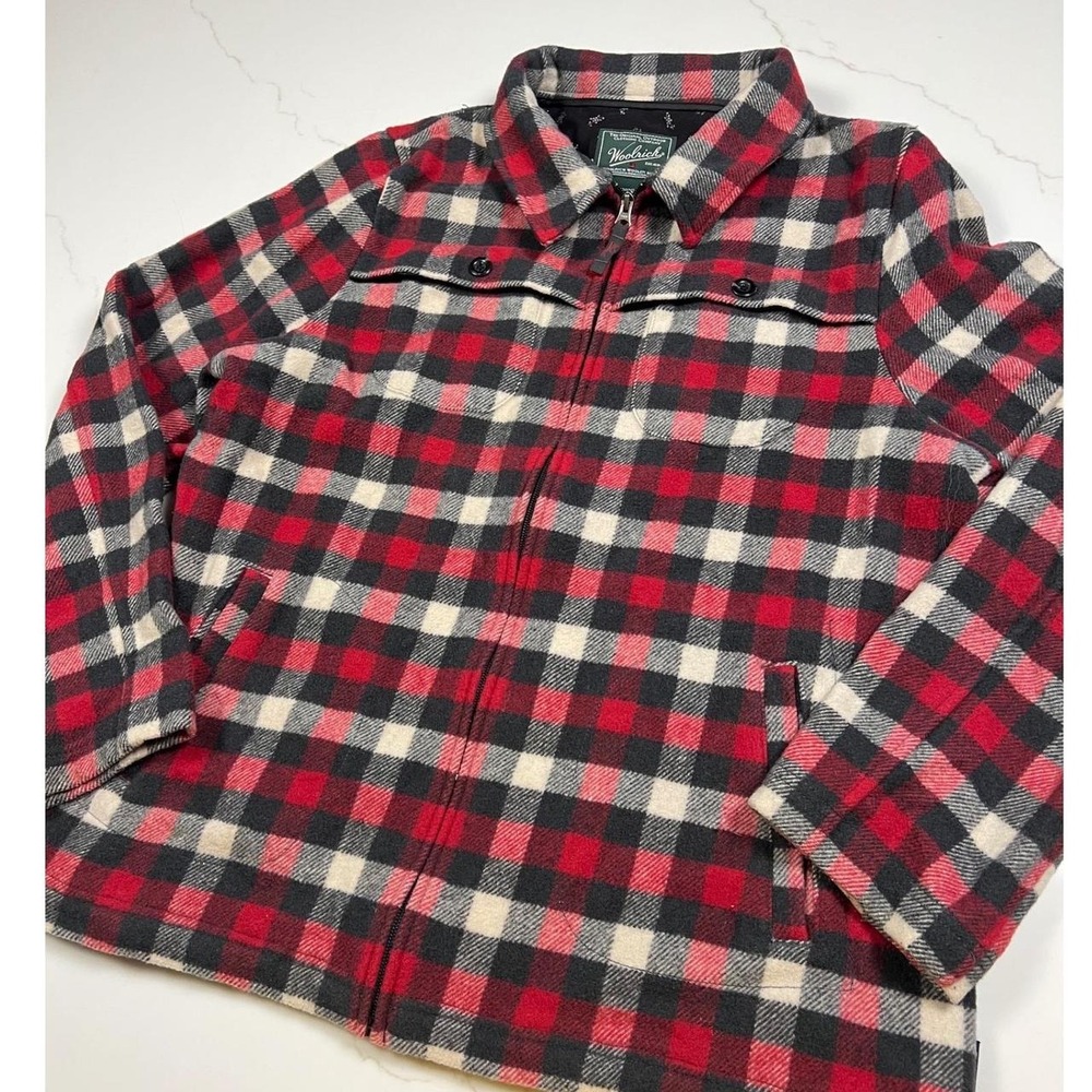 Woolrich Plaid Jacket Womens XL Ruby Multi Buffalo Check Full Zip Wool Blend